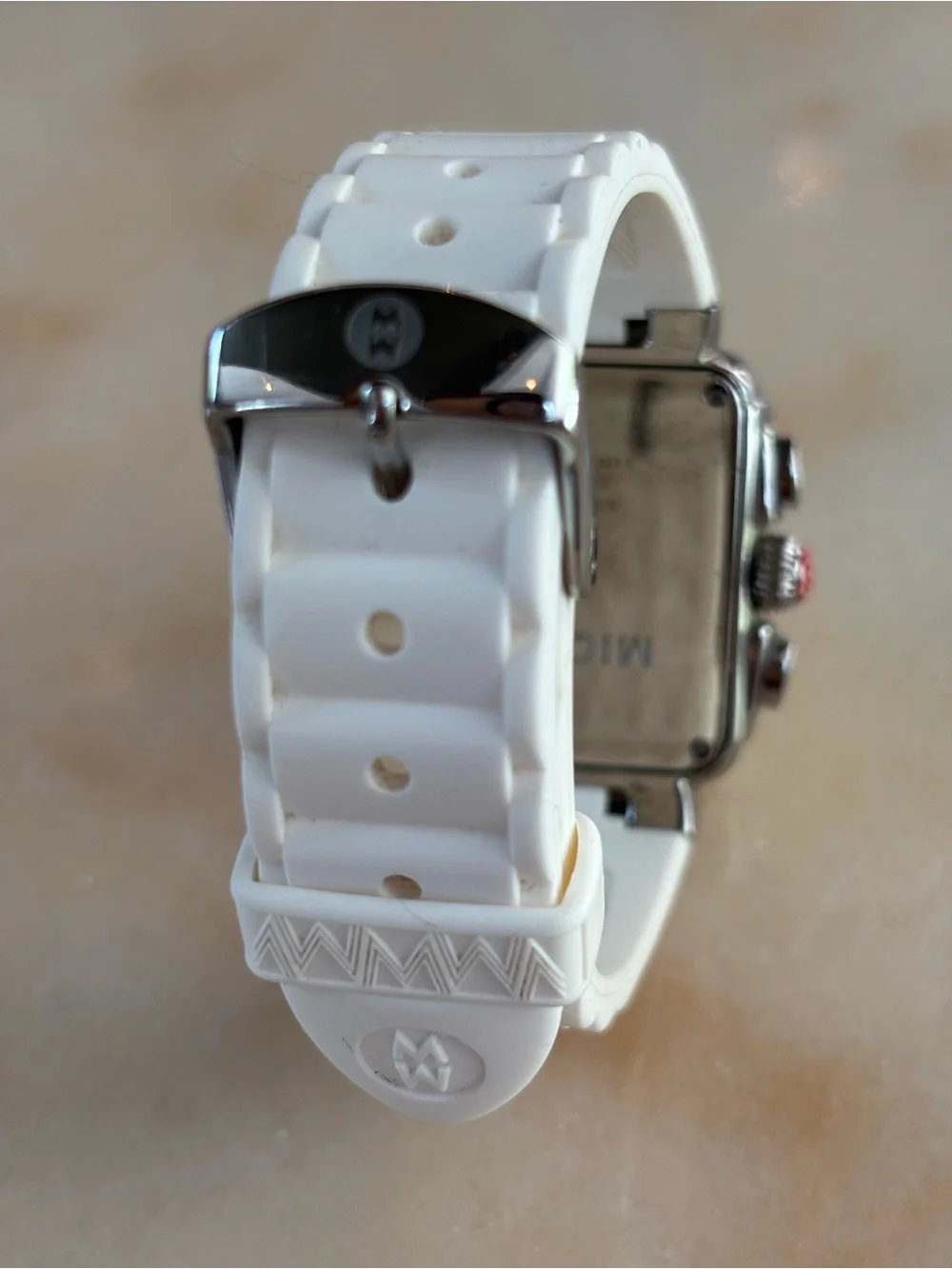 Michele White Ceramic Square Chronograph Watch with Silver Accents - Picture 6 of 6